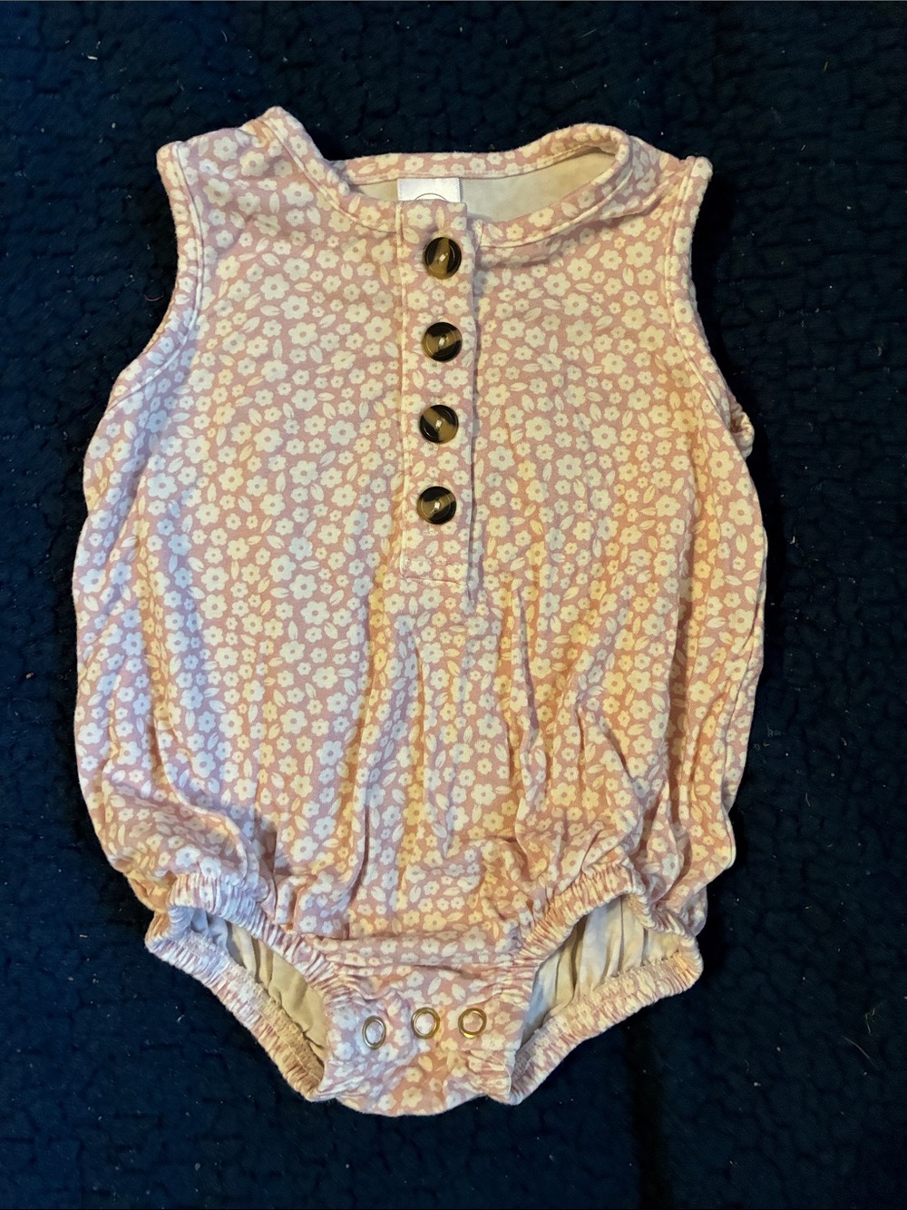 Lou Lou Sleeveless Floral Baby Bodysuit in Light Pink with Button Placket